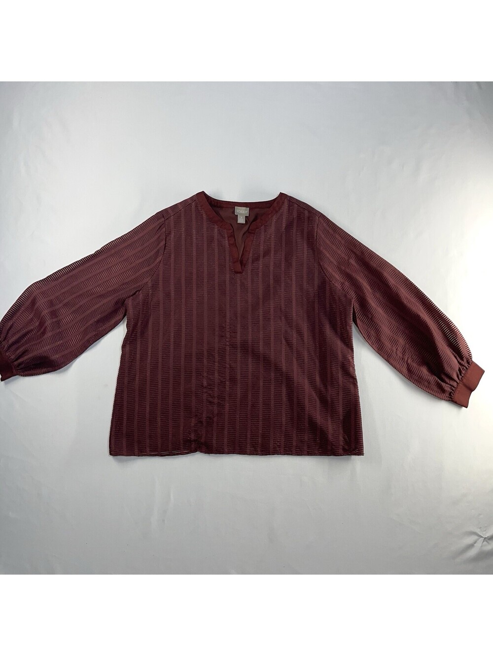 Chico's Womens Blouse Burgundy Wine Size 3 XL Balloon Sleeve Lined Tunic